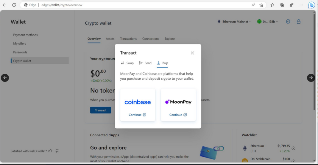 Microsoft menguji integrasi dompet web3 browser Edge